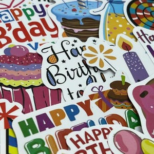 Stickers vinyle joyeux anniversaire, Gâteau d'anniversaire, Fête d'anniversaire, Décorations de ballons de fête, Agenda, calendrier artistique, Jeu de décalcomanies découpées