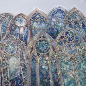 Set di 10 adesivi per vetrate colorate blu, bellissimi mosaici per chiese, finestre vintage colorate, ad arco, ad arco, per chiese, adesivi trasparenti