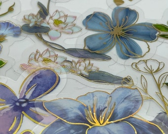 20/40 Gold Blue Purple Vinyl Transparent Waterproof Set, Clear Floral Laptop Decals, Card Craft DIY Supplies, Scrapbooking, Wedding Decal