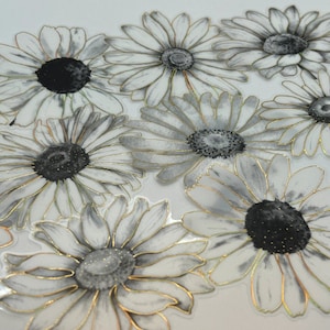 10 große weiße Gänseblümchen klar Aufkleber, Gänseblümchen Aufkleber, Retro Blumen Kunst botanische Natur Aufkleber, wasserfestes Journal Scrapbook, Planer Aufkleber
