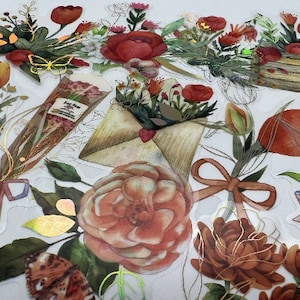 20/40 bouquet rétro fleur autocollant rose or floral vinyle autocollant étanche mariage demoiselle d'honneur bouquet cadeau esthétique ordinateur portable