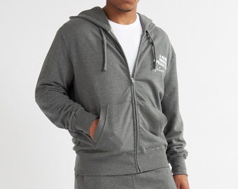 Mens Zipped Grey Hoodie 100% Cotton Premium Quality Soft Touch Heavy Weight Loop Back with Pocket Casual Style Zip Through Hooded for Men