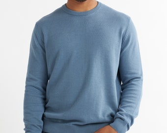 Mens Crewneck Jumper 100% Cotton Premium Quality Soft Touch Pullover Essential Style Knitted Sweaters for Men