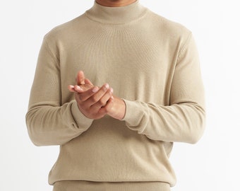 Men Mock Neck Jumper 100% Cotton Premium Quality Soft Touch Pullover Essential Knitted Roll Neck Sweaters for Men