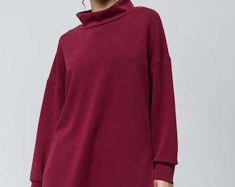 Bordeauxrood sweatshirt met opstaande kraag van modalmix: extra groot comfort