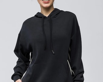 Sweatshirt van modalmix met capuchon, contrasterende biezen en voorzak donkergrijs