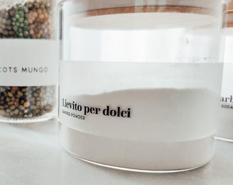 Minimalistische Italiaanse potlabels: olie- en waterbestendige voorraadkast
