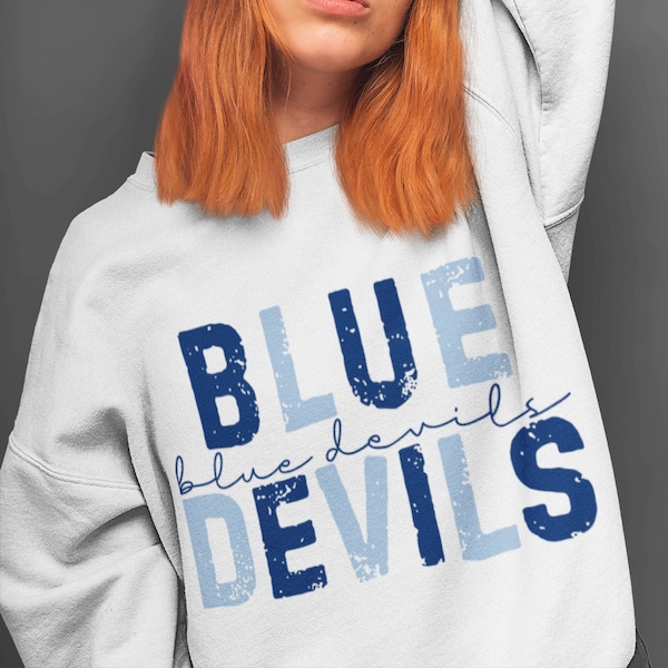 Blue devils png distressed retro vintage letters files digital Blue devil print sublimation sport design digital