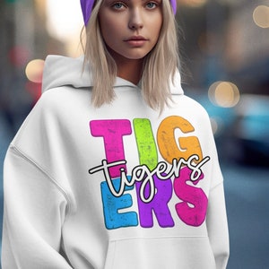 Tigers png colorful distressed retro vintage letters files digital Tiger print sublimation sport design
