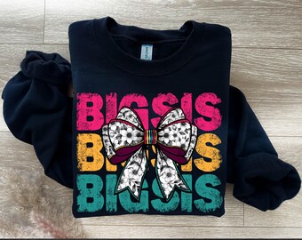 Floral Bow Big Sis PNG: Retro Distressed Design (Digital Download)
