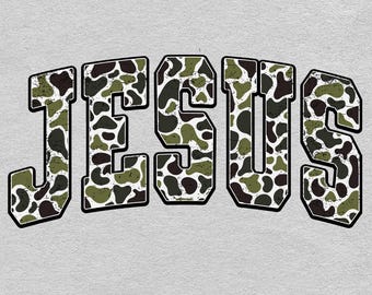 Camo Jesus PNG: Retro Christliches Design (Digitaler Download)