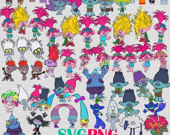 new best bundle cartoon characters trolls 53 svg png clipart design files digital sublimation print birthday
