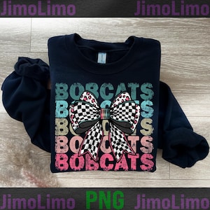 bow bobcats png coquette bow checkered png grunge distressed retro vintage bobcat png sports digital print sublimation dtf design