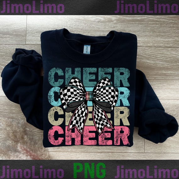 Cheer Bow PNG: Checkered Distressed Retro Design (Digital Download)