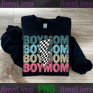 Boy Mom PNG : Éclair à carreaux, design rétro (téléchargement numérique)
