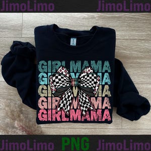 Girl Mom Png checkered leopard coquette bow distressed png grunge retro vintage letters Girl Mama Print Mom  Girl  shirt sublimation design