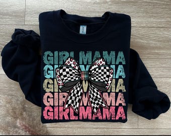 Girl Mom Png: Checkered Leopard Bow Retro Distressed Digital Download