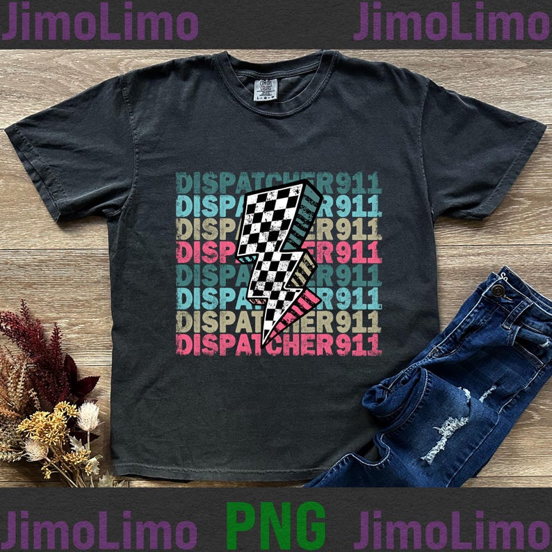 911 Dispatcher Lightning Bolt PNG: Retro Checker Design (digital ...