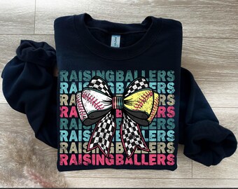 Raising Ballers PNG: Coquette Bow, Checkered Grunge (Digital Download)