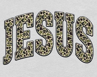 Retro Camo Jesus PNG: Beunruhigtes christliches Design Digital Download