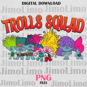 Neue Trolls Squad PNG benutzerdefinierte Auflistung PNG-Designdateien digitaler Sublimationsdruck Geburtstag Design Shirt Tassen