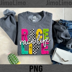 Race life png file Checkered pattern distressed digital Race day vibes Race season racing sublimation design
