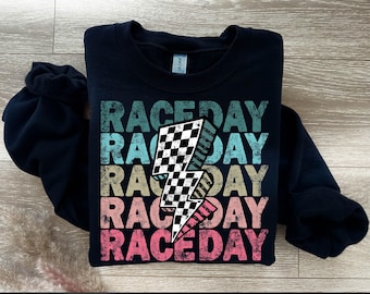 Race Day PNG: Lightning Bolt Checker, Distressed Retro Design (Digital Download)