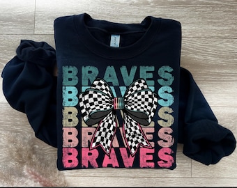 Braves karierte Schleife PNG: Retro Sport Digital Druck (Digitaler Download)