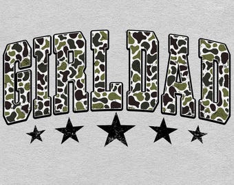 Retro Camo Girl Dad PNG: Distressed Varsity Design (Digital Download