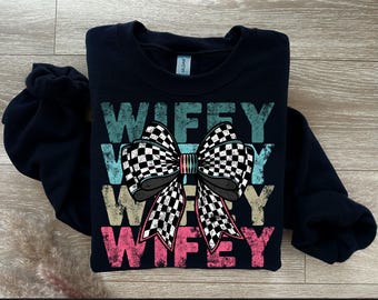 Wifey PNG: Coquette Bow, Checkered, Distressed (Digital Download)