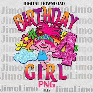 Trolls birthday png 4th birthday png design files digital sublimation print shirt cups custom listing PNG