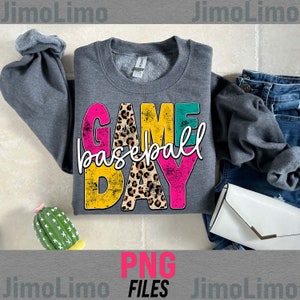 Baseball Game day png file distressed leopard baseball mom season glove bat ball digital sublimation sport design