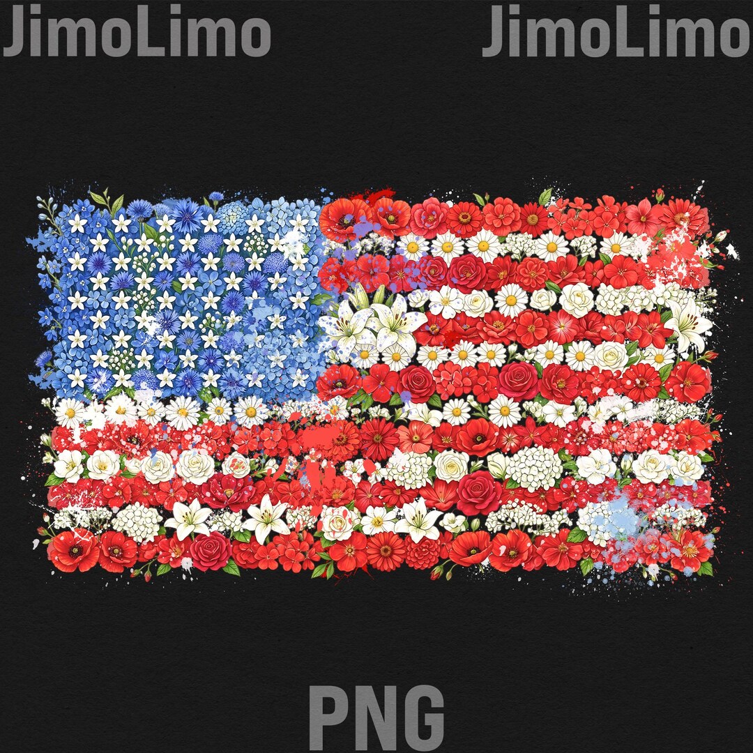 Floral American Flag PNG, Watercolor 4th of July Clipart (digital ...