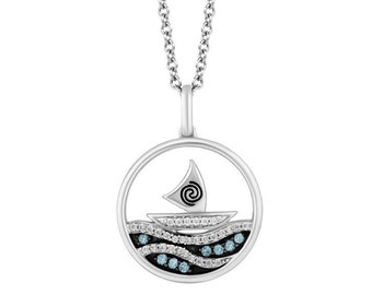 Embrace Moana's Courage and Adventure with the Enchanted Disney Moana Pendant - Blue Topaz & 0.10 Ct TW Diamonds - Sterling Silver Necklace