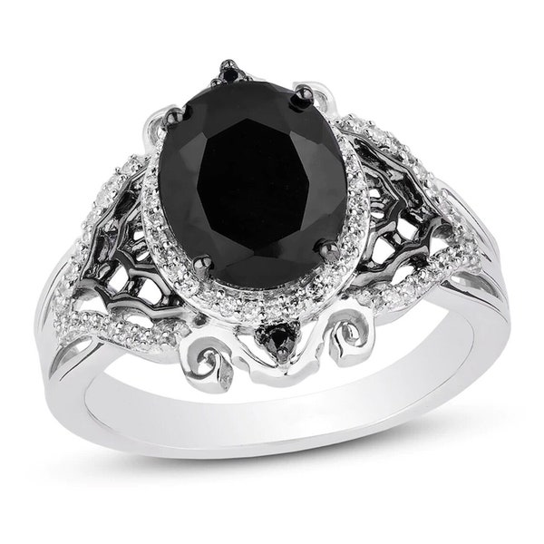 Disney Treasures Nightmare Before Christmas 1.80 Ct Black Onyx And Diamond Engagement Wedding Ring In 925 Sterling Silver, Gift For her