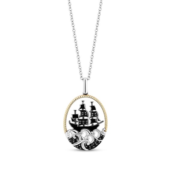 Disney Treasures Pirates of the Caribbean Black Diamond Ship Necklace 1 10 Cttw 925 Sterling Silver Valentine Anniversary Gift for Her Etsy