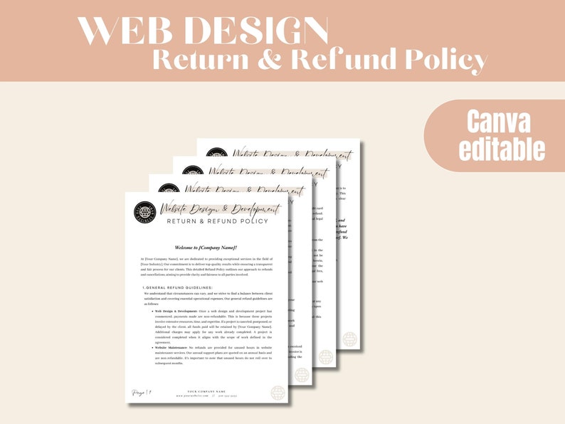 Web Design Return and Refund Policy Template – Editable Contract (canva ...