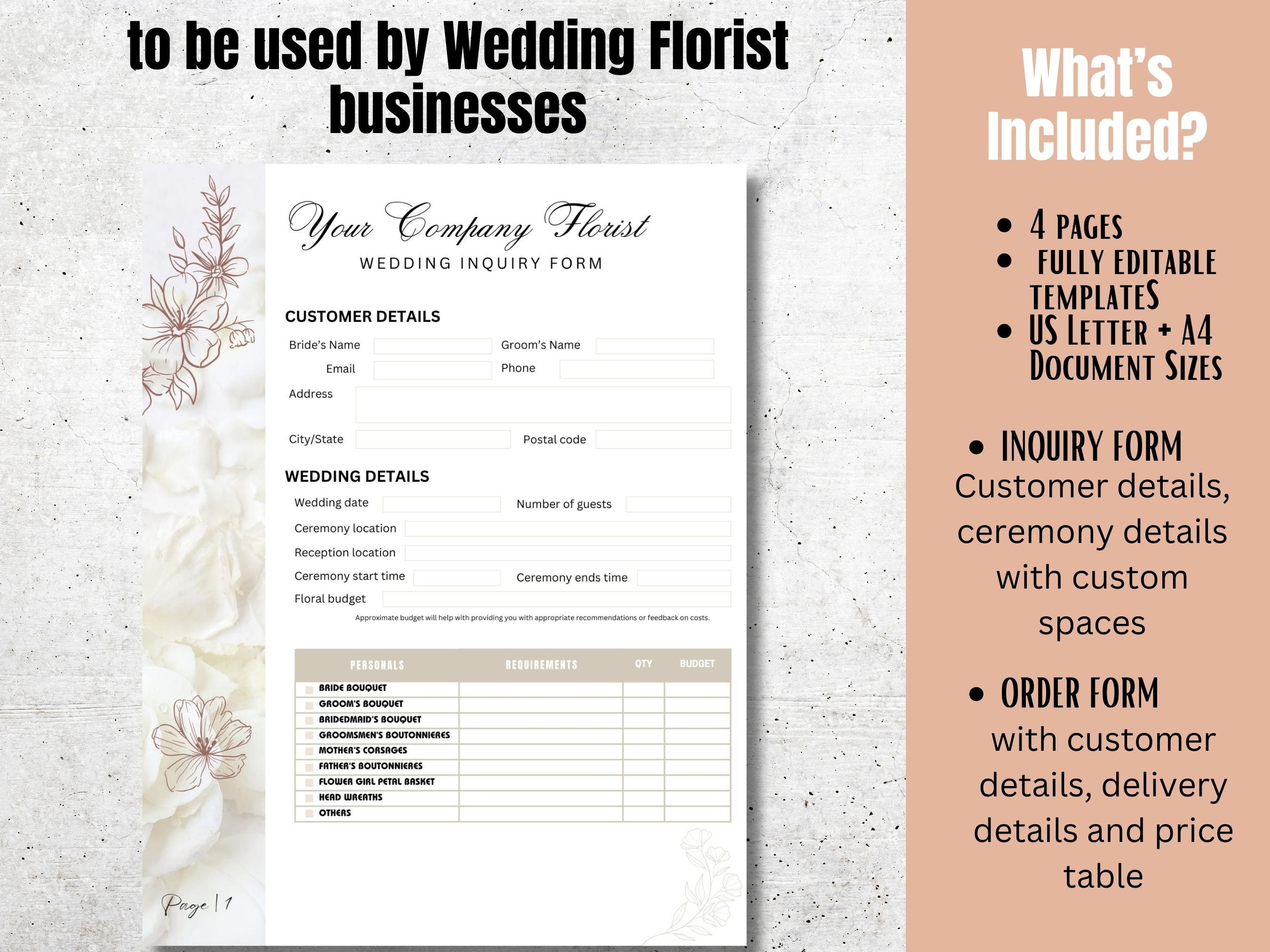 Florist Wedding Order Form - Wedding Order Form, Florist Client Form ...