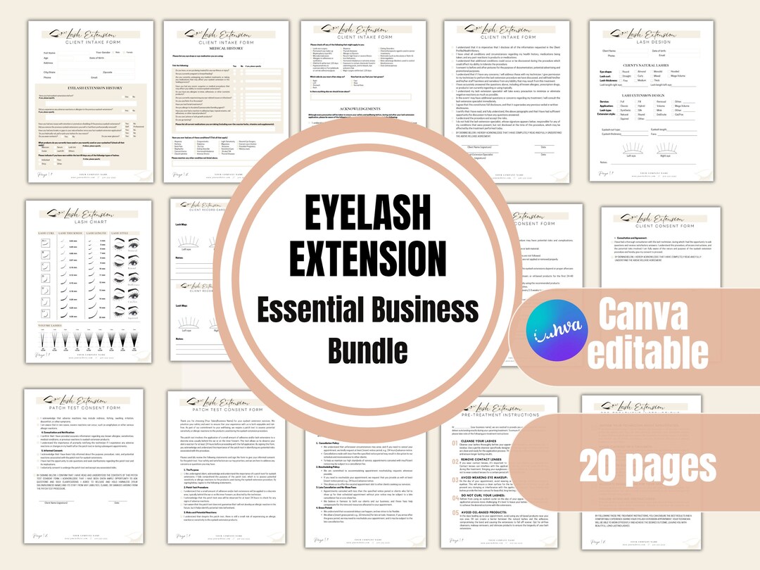 Eyelash Extension Forms Bundle - Lash Tech Client Forms (canva Editable ...