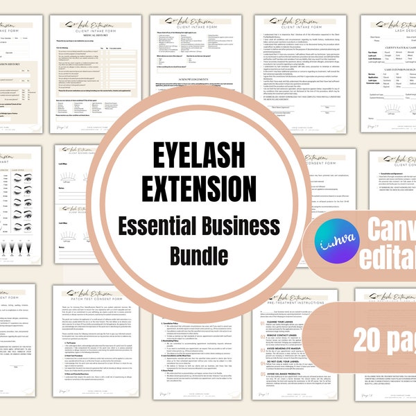 Eyelash Extension Lash Tech Forms Bundle - Consent form, Client intake form, skin care, treatment record, Aftercare card, lash tech template