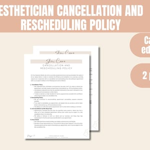 Cancellation and Rescheduling Policy-  Skin care, treatment record, Aftercare, skin care templates, editable templates, small business