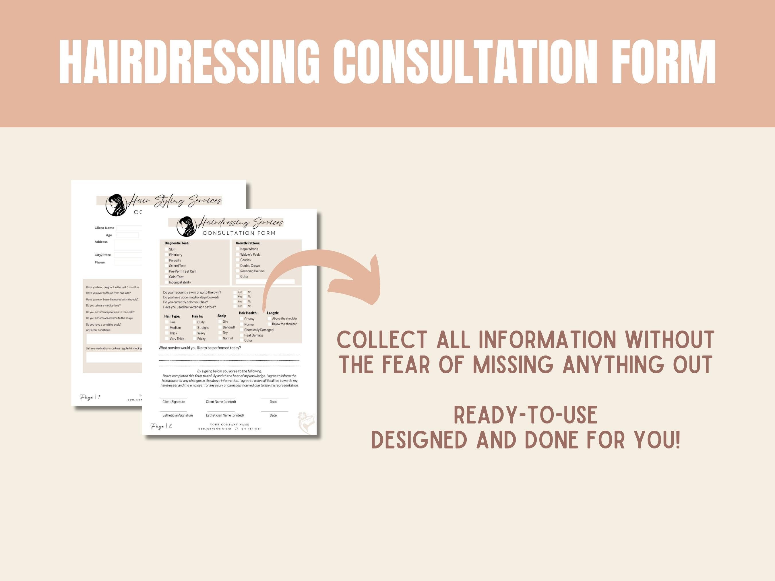 Professional Hair Stylist Consultation Form, Color Correction, Perm ...