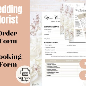 Florist Wedding Booking Form - Wedding order form,  Florist Client form, Canva Order Forms for Florist, Client Inquiry form, order inquiry