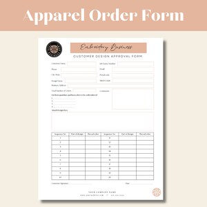 Embroidery Business Customer Design Approval Form, Canva Template ...
