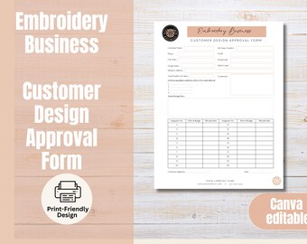 Embroidery Business Customer Design Approval Form, Canva Template (Digital Download)