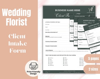Wedding Florist Client Intake Form - A4 & US Letter (Canva Template)