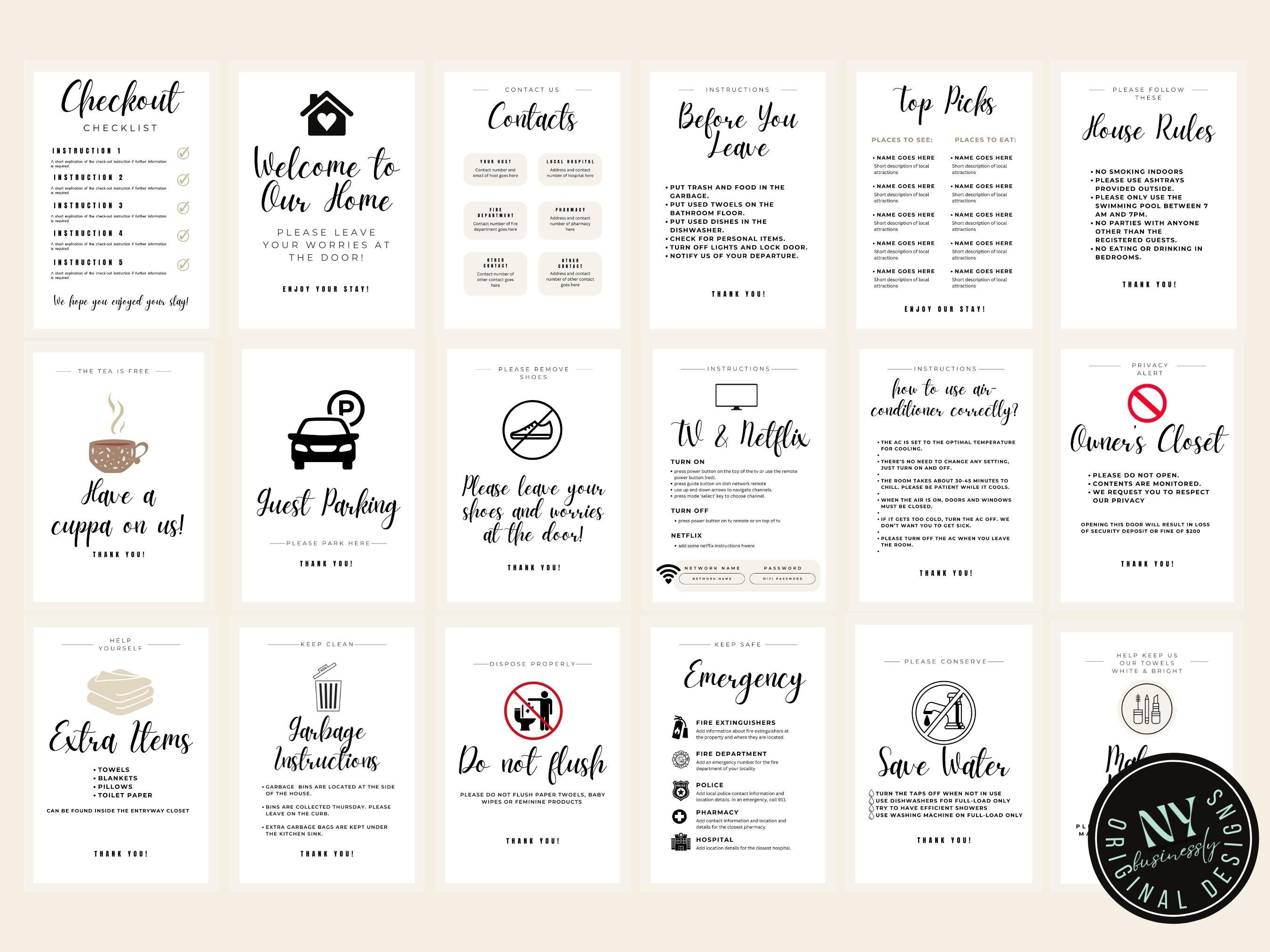 Airbnb Signs Bundle | Airbnb Host Bundle | Welcome Book Template ...