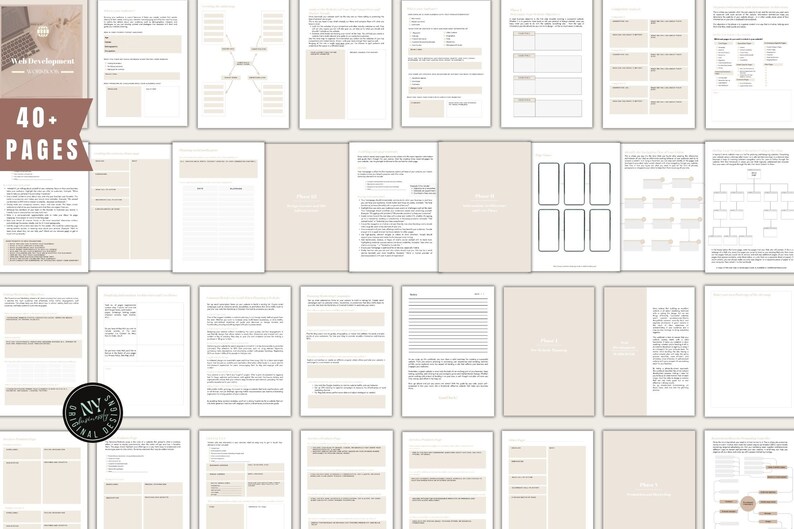 Op de afbeelding: Een set van meer dan 40 afdrukbare pagina's voor webontwikkeling, met een verscheidenheid aan sjablonen en werkbladen. De pagina's zijn ontworpen om u te helpen bij het plannen, organiseren en bijhouden van uw webontwikkelingsprojecten.