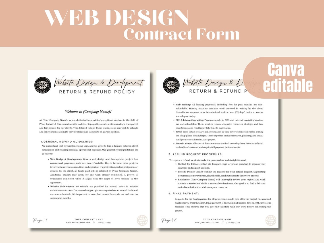 Web Design Return and Refund Policy Template – Editable Contract (canva ...