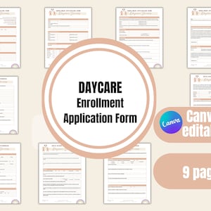 Daycare enrollment form-  daycare, child intake form, daycare contract, business forms, daycare busyness template, editable template